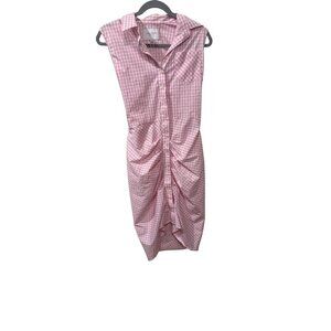 Pink Gingham Sleeveless Button-Down Dress The Shirt Rochelle Behrens Size S NWT